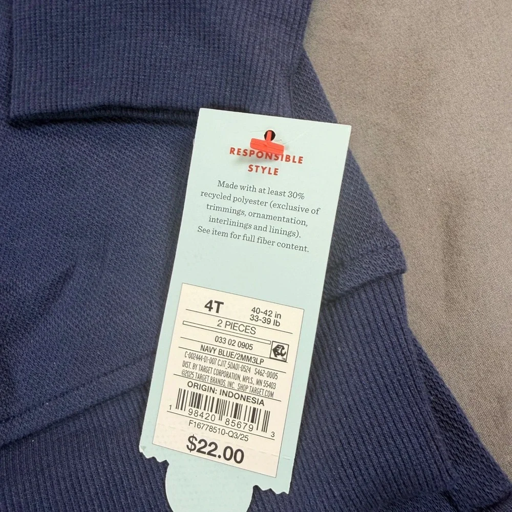 Cat & Jack Toddler Boys 2pc Cargo Sweatshirt and Jogger Set Navy Blue 4T NEW